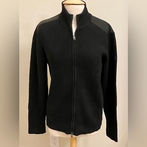 Victorinox Mahale Black Knit Full Zip Long Sleeve Mock Neck Cardigan Sweater M